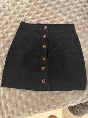 Harper Black Corduroy Button-Front Mini Skirt